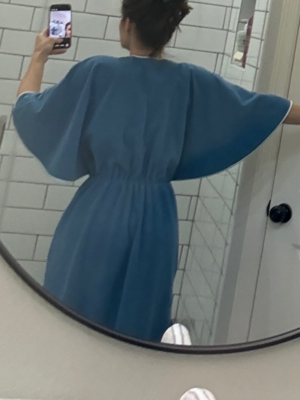 1970’s Vanity Fair Periwinkle Blue Maxi House Coat with Butterfly Sleeves - Picture 15 of 17